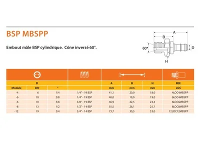 GATES HYDRAULIQUE EMB.BP 3/8 MALE BSP 1/4