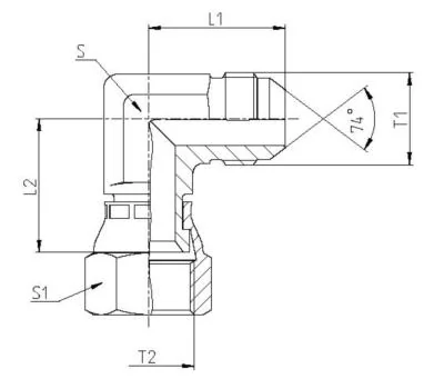 GATES HYDRAULIQUE COUDE 90° MJIC 1"3/16 X FJIC 1"3/16