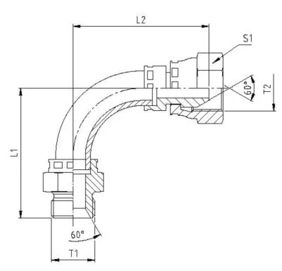 GATES HYDRAULIQUE C90° LG MBSPCT 3/8" X F.BSP60° 3/8"