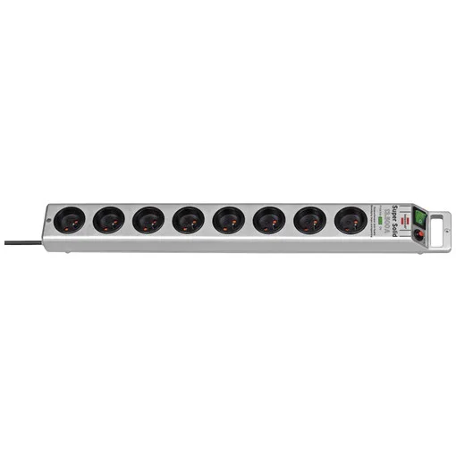 Super-Solid 8-fach Steckdosenleiste silber 2,5 m H05VV-F 3G1,5 - Überspannungsschutz 13500A