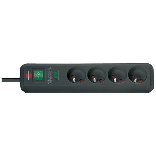 Eco-line Steckdosenleiste 4-fach schwarz 1,4 m H05VV-F 3G1,5 - Überspannungsschutz 13500A
