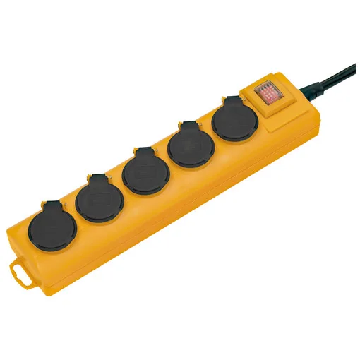 Super-Solid 5-way extension socket, yellow, with switch and shutters - IP54