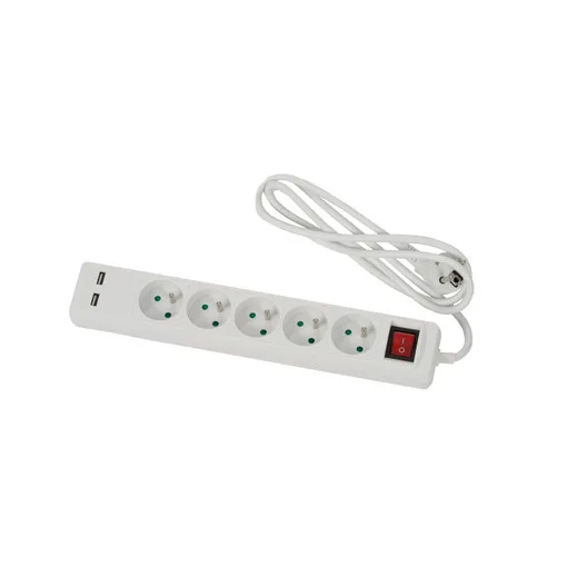 Blocco 5 prese + 2 prese USB bianco con interruttore - 1,5 m cavo H05VVF 3G1