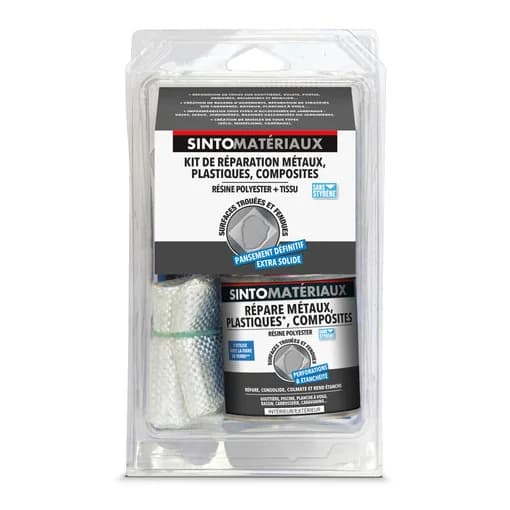Kit de reparación de resina 250 g + tejido de vidrio 1/4 m² Sinto