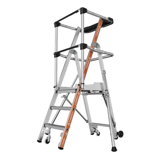 Veloce 4-step platform with strap guardrail
